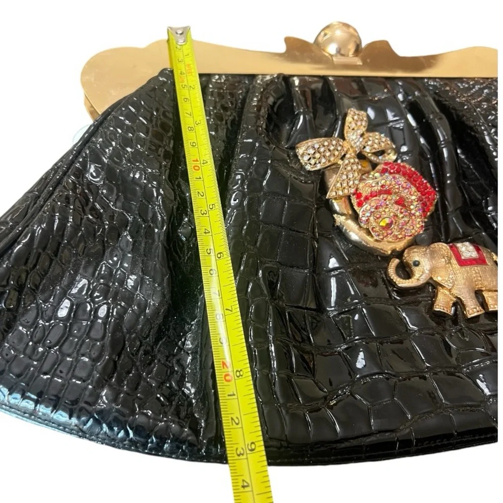 Iris Lane Black Clutch with Rhinestone Handbag - Picture 5 of 10